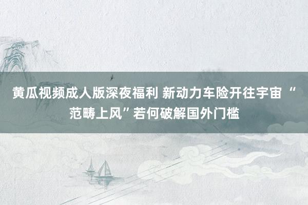 黄瓜视频成人版深夜福利 新动力车险开往宇宙 “范畴上风”若何破解国外门槛