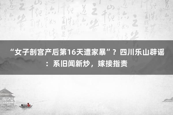 “女子剖宫产后第16天遭家暴”？四川乐山辟谣：系旧闻新炒，嫁接指责